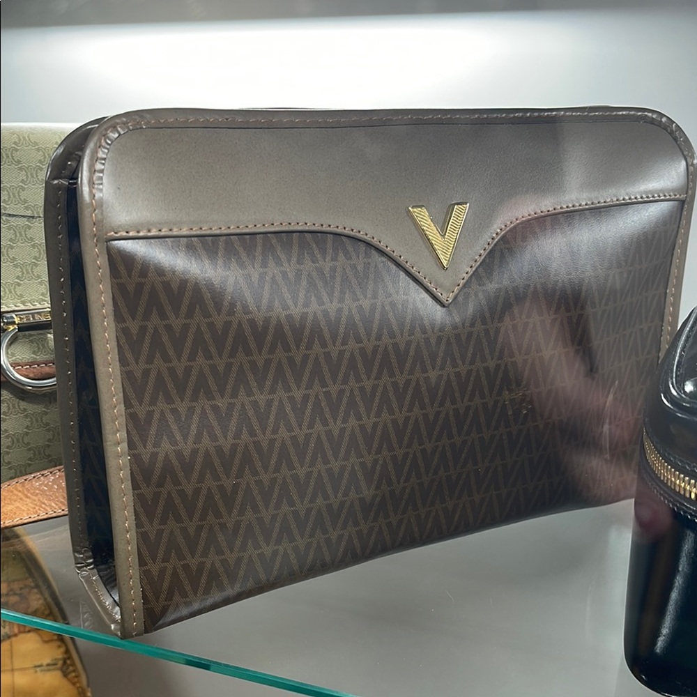 Valentino By Mario Valentino Brown Clutch with V-Pattern